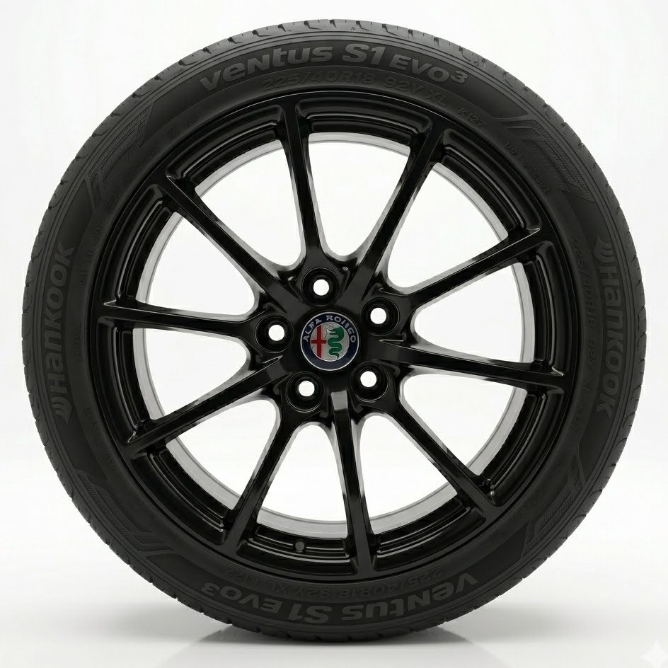 Cerchi Giulia 17 Originali Alfa Romeo a Raggi Nero Lucido con Pneumatici Bridgestone Blizzak Lm001 CCerchi Giulia 17 Originali Alfa Romeo a Raggi Nero Lucido con Pneumatici Bridgestone Blizzak Lm001